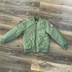 Levi's Bomber Jacket Boys Small Green Nylon Logo Embroidered Patch Zipsw/pockets